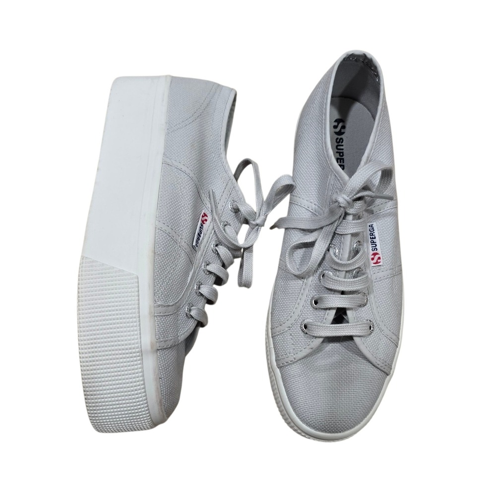 Superga Light Gray Canvas Platform Sneakers Women Size EU 39.5 US 8.5‎